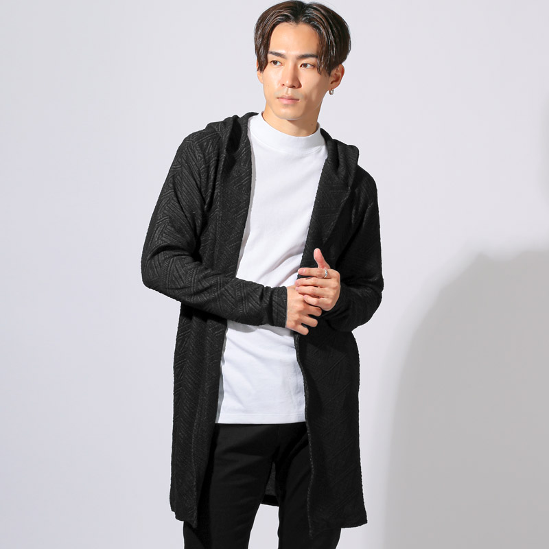 メンズ レディース ロング丈 フーディガン カーディガン フード付き
