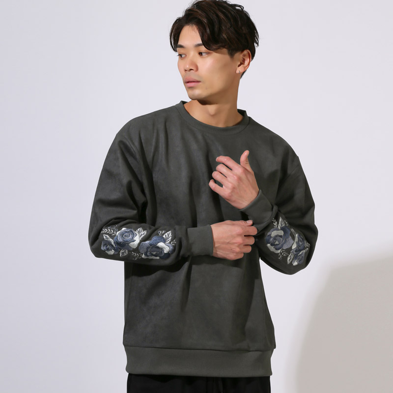 スエット メンズ スエード 薔薇 バラ トレーナー スウェット プルオーバー 刺繍 ゆったり オーバーサイズ ドロップショルダー aa-3487 |  | 02