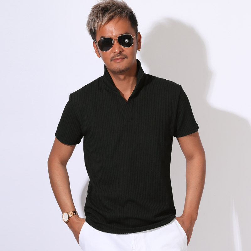 イタリアンカラー スタンドカラー ポロシャツ カットソー 半袖 メンズ ワイヤーカラー 立ち襟 ストライプ M L XL aa-3522 |  | 02