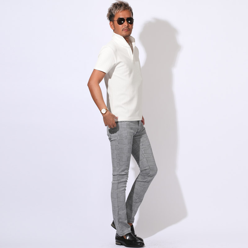 イタリアンカラー スタンドカラー ポロシャツ カットソー 半袖 メンズ ワイヤーカラー 立ち襟 ストライプ M L XL aa-3522 |  | 08