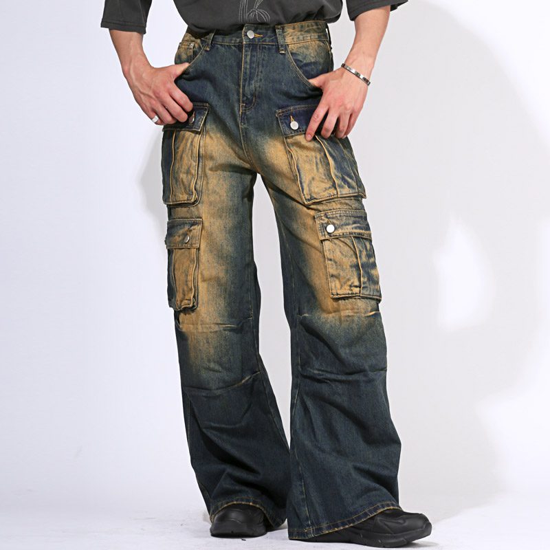 ワイドパンツ ワイドカーゴパンツ カーゴパンツ デニムパンツ メンズ レディース デニム ダブルポケット aa-3540 |  | 02