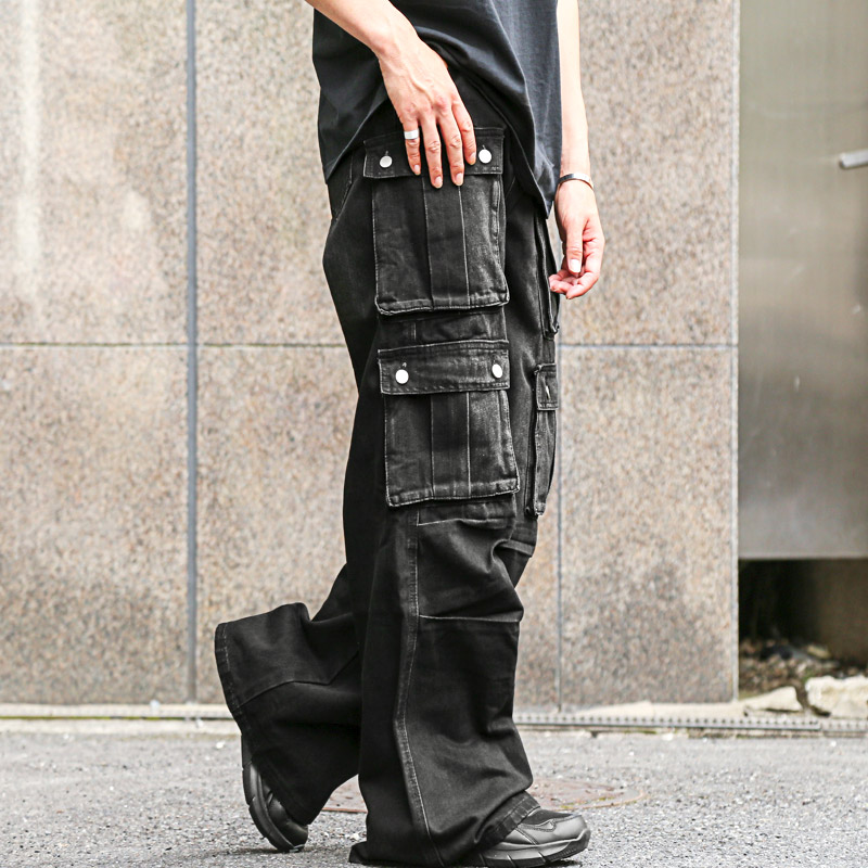 ワイドパンツ ワイドカーゴパンツ カーゴパンツ デニムパンツ メンズ レディース デニム ダブルポケット aa-3540 |  | 01