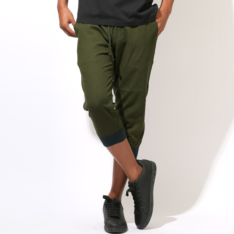 クロップドパンツ・ジョガーパンツ・イージーパンツ・メンズ・7分丈・膝下丈・リネン・麻・涼しい・無地・裾リブ・コットンリネン・綿麻・ウエストゴム・シンプル・ナチュラル・おしゃれ・カジュアル・リラックス・爽やか・ビター系 6