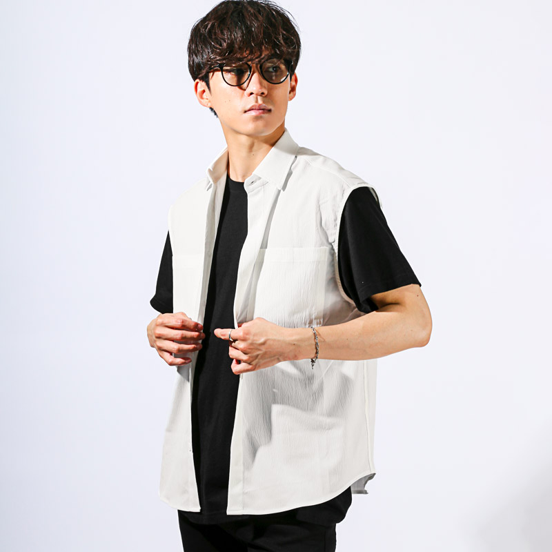 メンズ レディース ユニセックス シャツ ノースリーブ ノースリーブシャツ 楊柳 シボ aa-3585 |  | 01