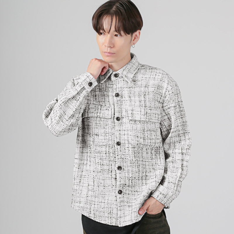 シャツジャケット 長袖シャツ ツイード ジャケット メンズ レディース ポリエステル レギュラーカラー aa-3697 |  | 01
