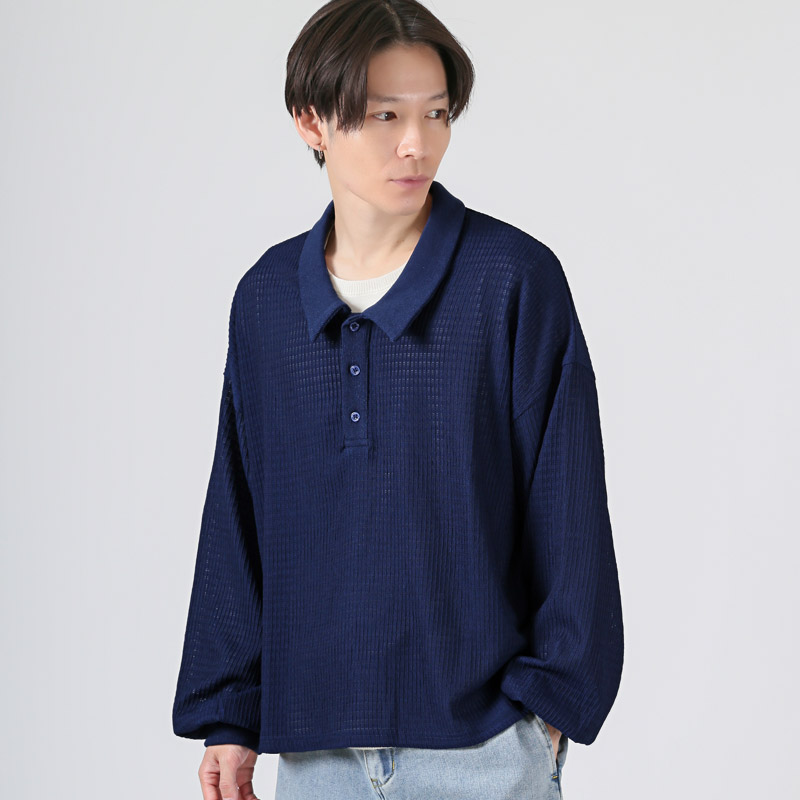 ニット ポロシャツ 長袖 メンズ レディース 透かし編みニット ニットポロシャツ aa-3786 |  | 02