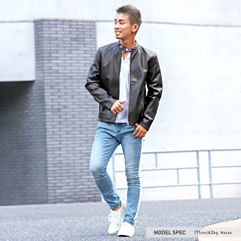 ライダースジャケット メンズ シングル フェイクレザー 革ジャン