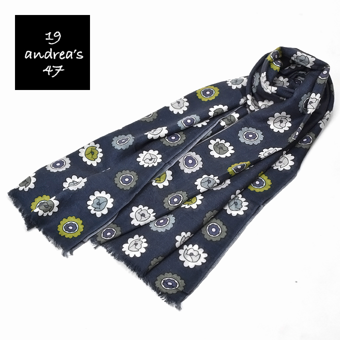 19 andrea's 47 アンドレアズ 花柄 プリントカシミヤ ストール/ショール