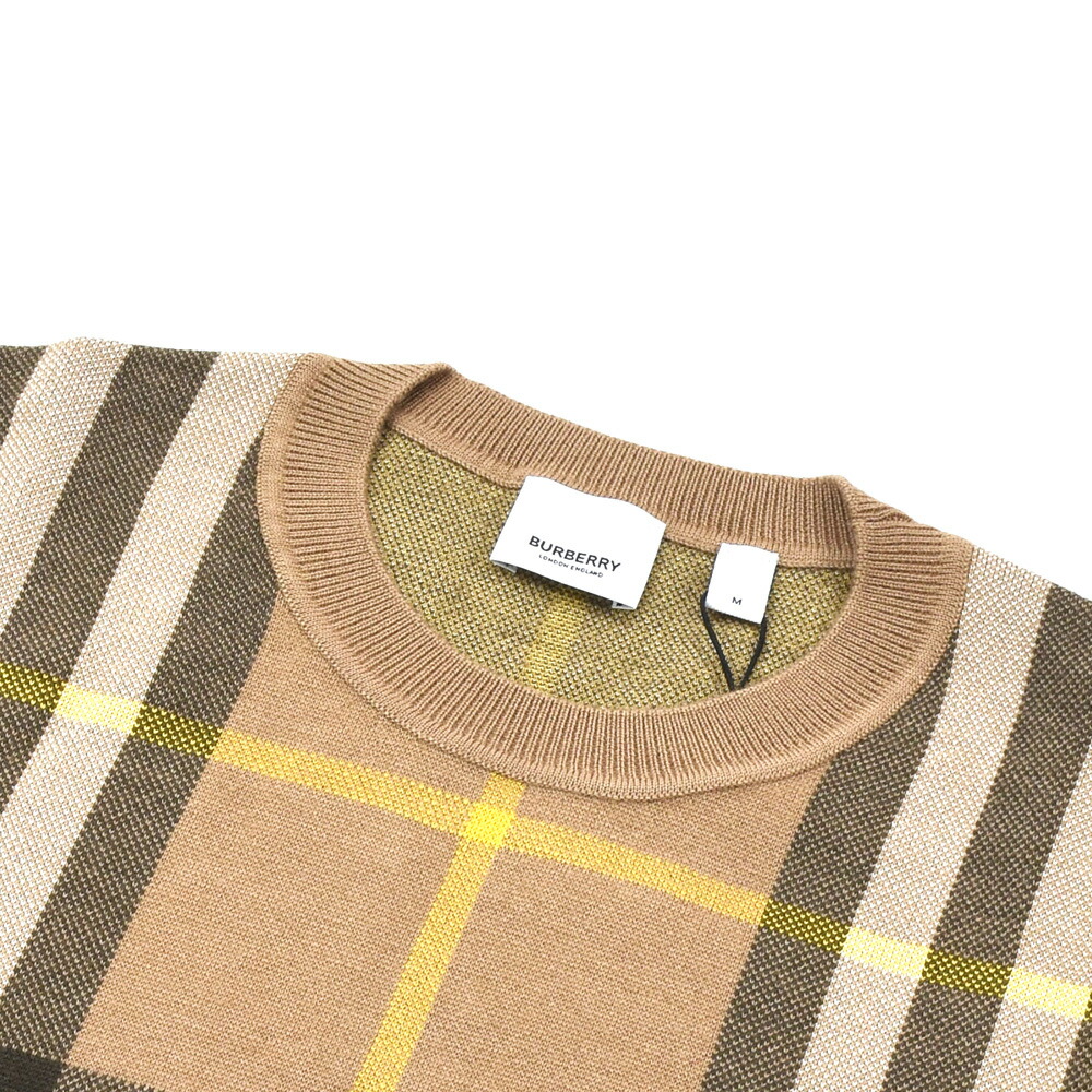 バーバリー ニット メンズ ショートスリーブ 半袖 セーター タータンチェック シルク ウール ベージュ ブラウン BURBERRY 【送料無料】