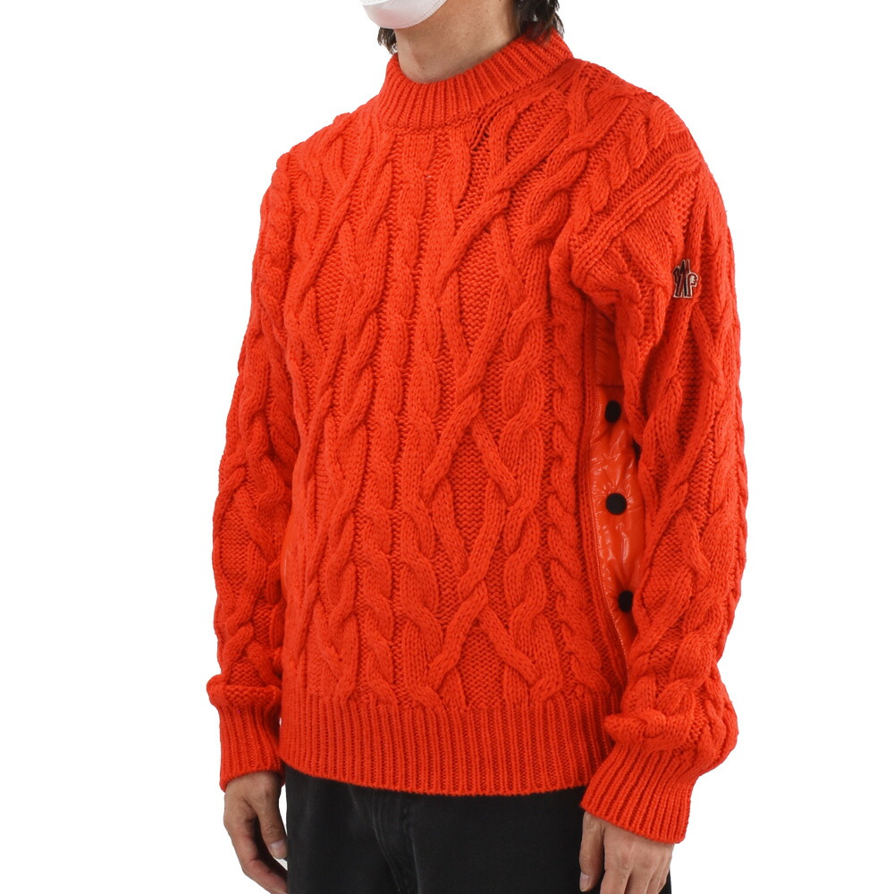 【SALE】モンクレール ケーブルニット メンズ セーター クルーネック ウール オレンジ GIROCOLLO TRICOT MONCLER【送料無料】