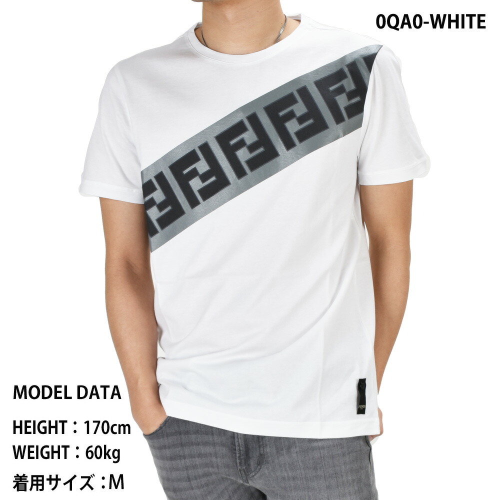 フェンディ Tシャツ カットソー クルーネック 半袖 ホワイト ネイビー メンズ FENDI T-SHIRT