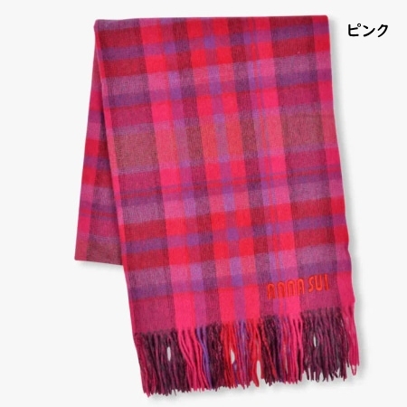アナスイ ANNASUI マフラー ウール チェックストール 毛100％ レディース_3