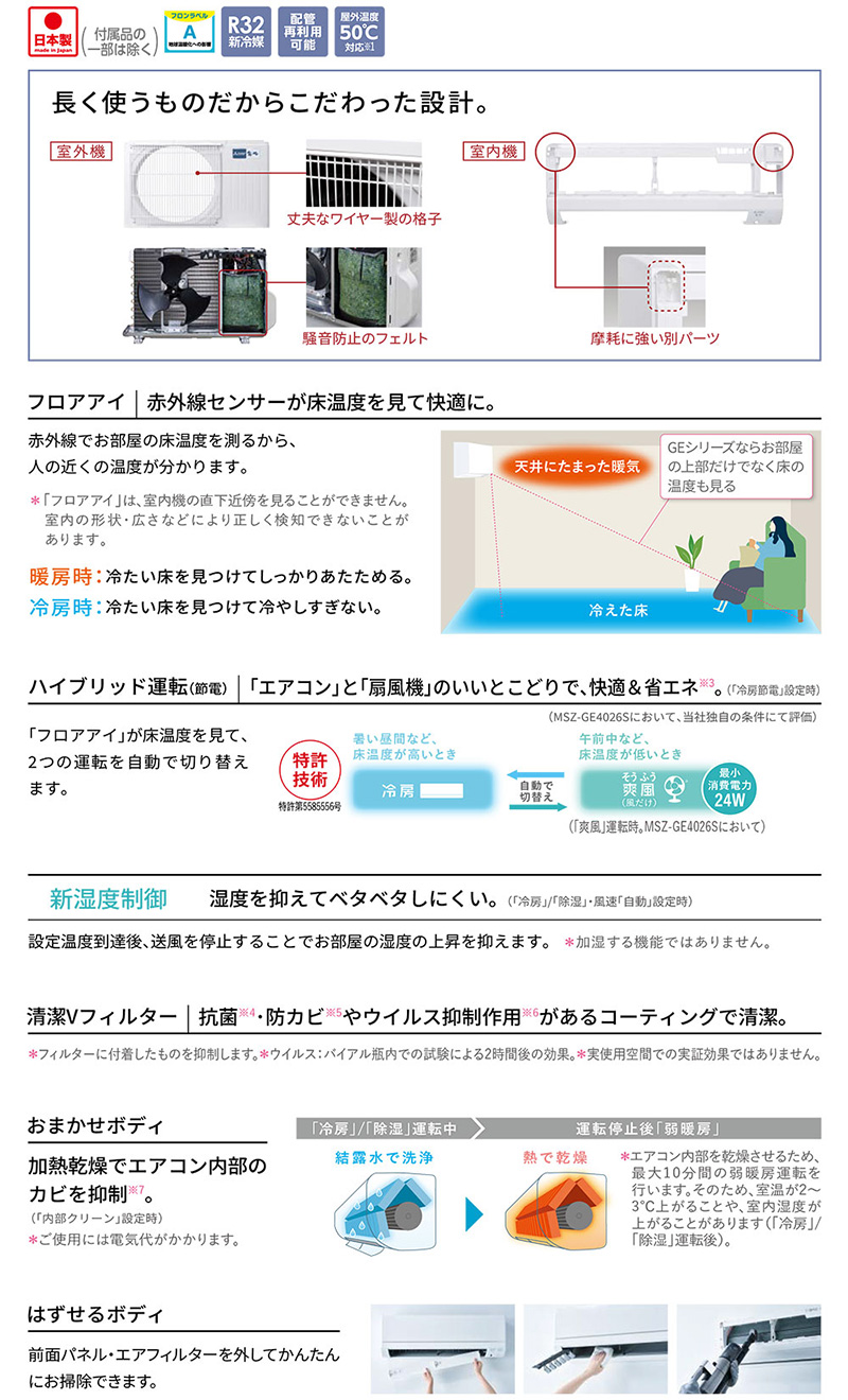 三菱（MITSUBISHI） ω三菱 ルームエアコン【MSZ-GE2226 W】ピュア