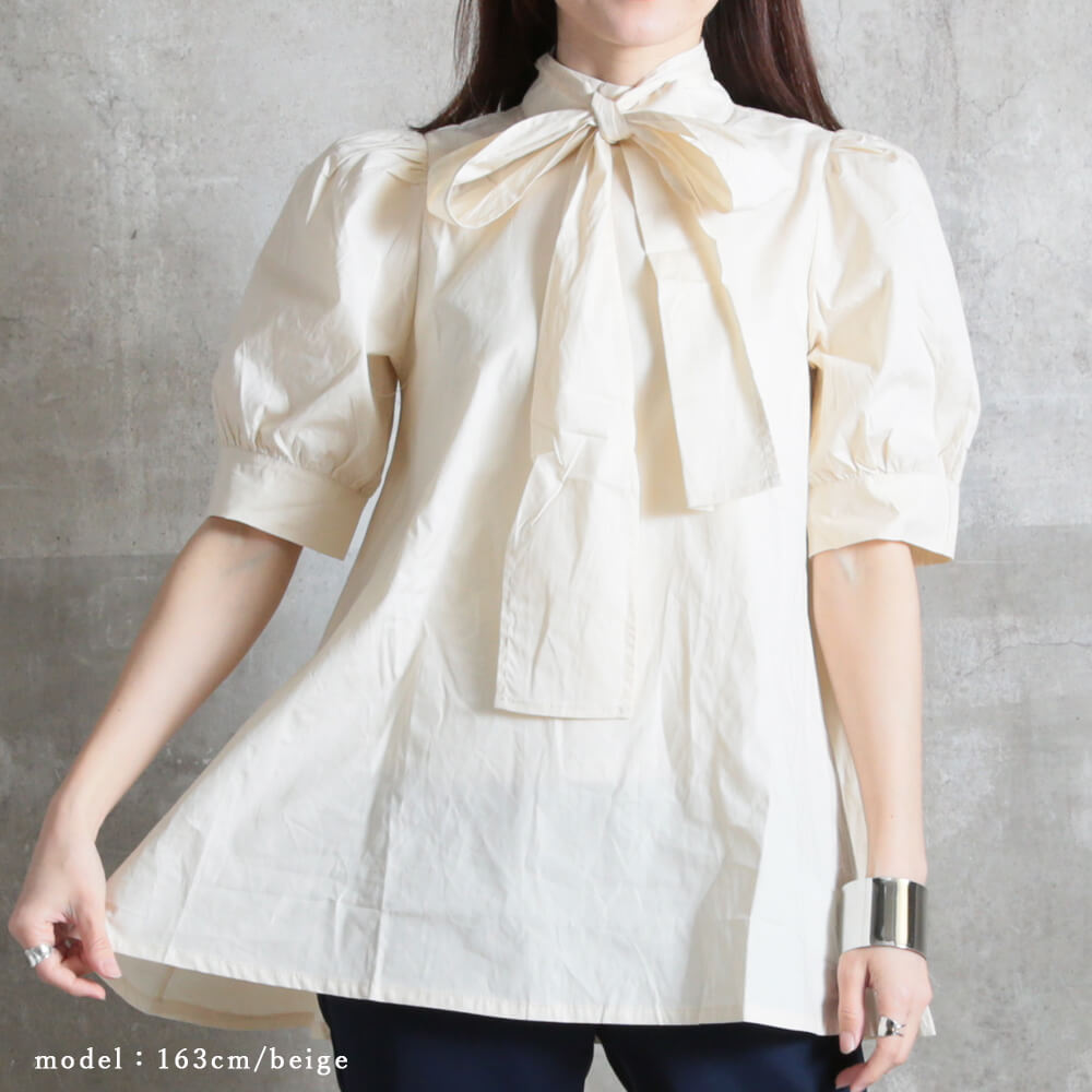 パフスリーブ ブラウス 半袖 レディース シャツ リボンブラウス