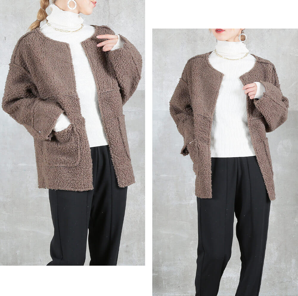 冬新作 おしゃれで暖かボアカラージャケット アウター レディース 羽織り 長袖 ショート丈 ボア襟 大人カジュアル 秋 冬 秋服 冬服 カジュアル フェミニン 防寒 無地 30代 40代 50代 60代 アラモード alamode otona 大人 cawaii 可愛い 洋服 かわいい服 aldt-316a3446 ボアカーディガン コート レディース ノーカラー 軽量 ショート丈 秋冬