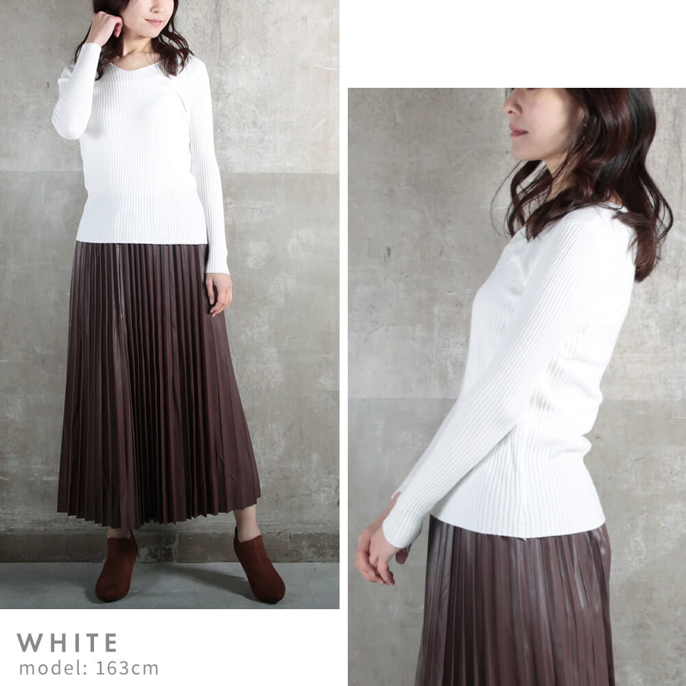 Vネック 長袖 リブニット セーター トップス レディース ニットソー