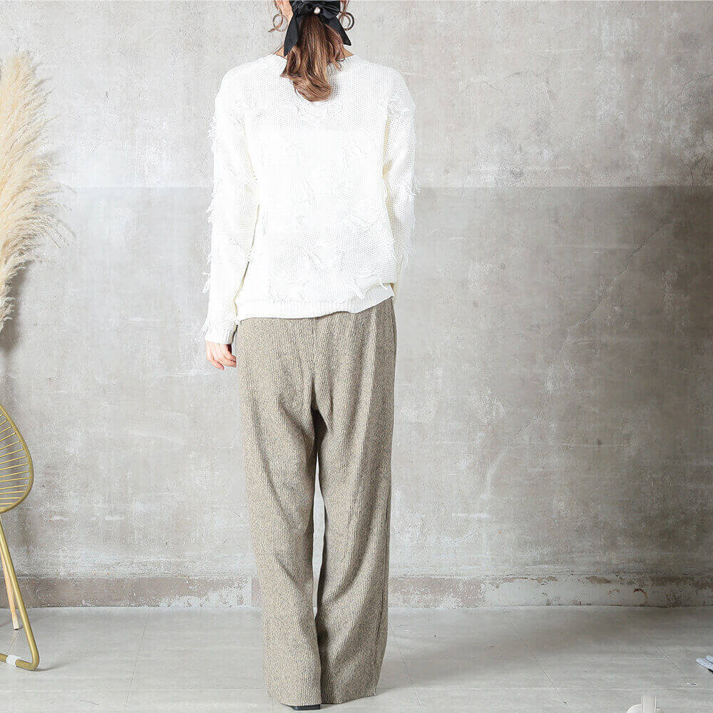 AURALLE リブニットパンツ リブニット フレア パンツ 大きいサイズ レディース ニットパンツ