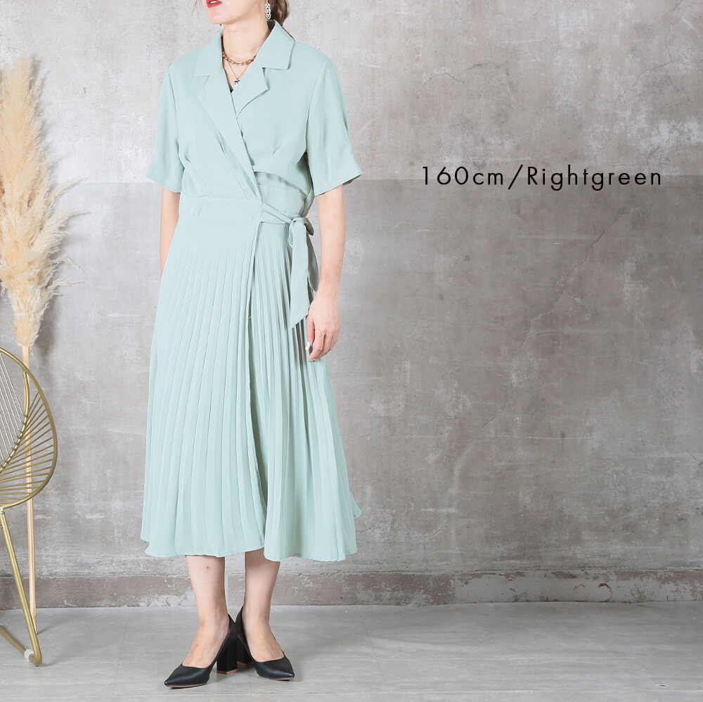 ワンピース レディース 半端袖 きれいめ プリーツ ワンピ マキシ
