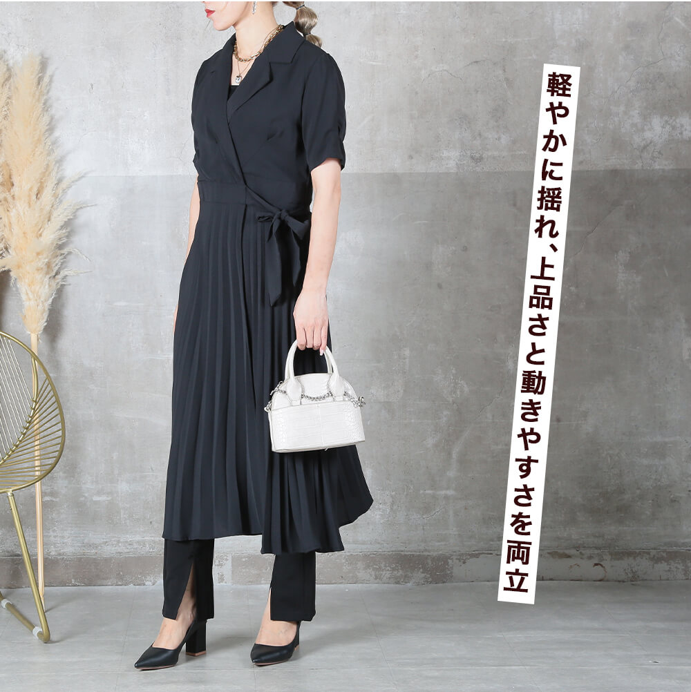 ワンピース レディース 半端袖 きれいめ プリーツ ワンピ マキシ