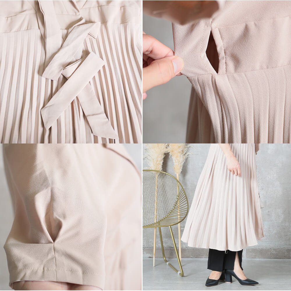 ワンピース レディース 半端袖 きれいめ プリーツ ワンピ マキシ