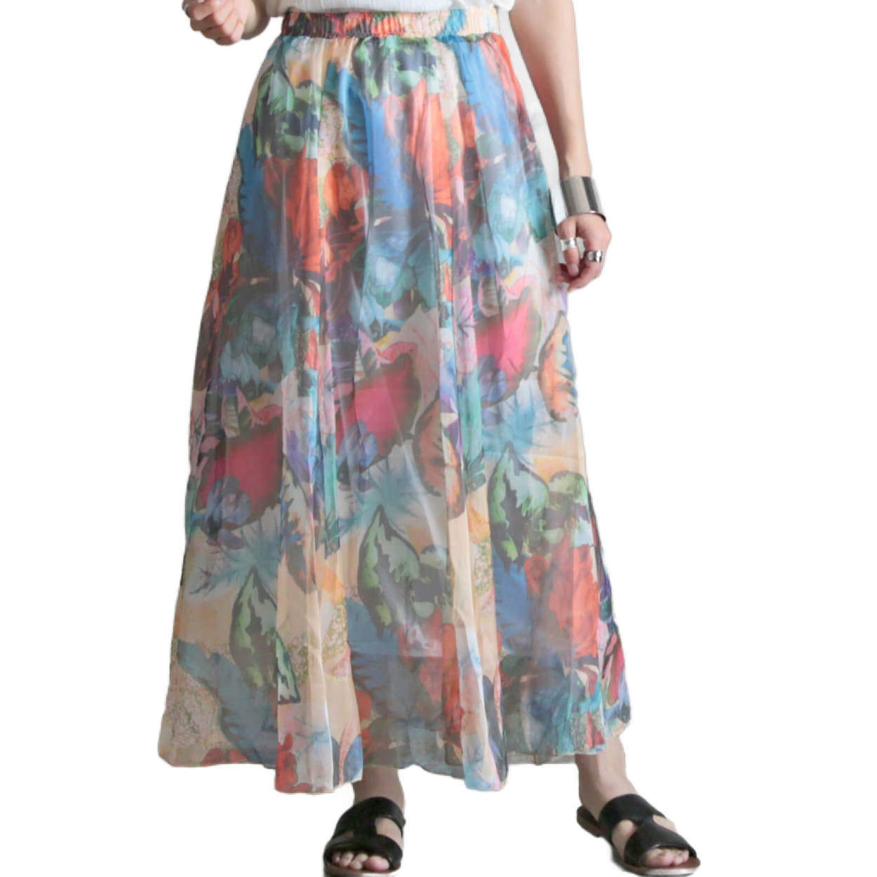 フレア スカート ロング 春夏 夏 シフォン マキシ レディース 総柄 花