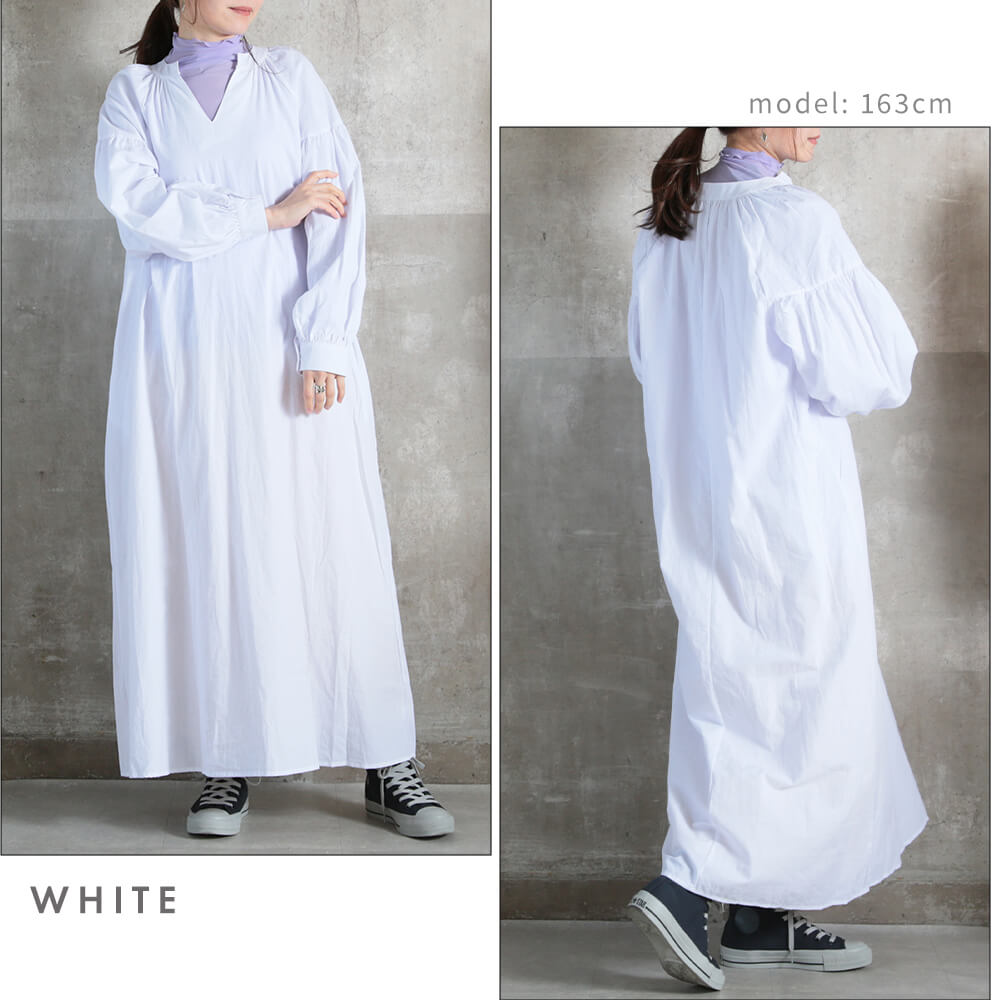 ぽわん袖 ワンピース シャツワンピ ロング ロング丈 オーバー