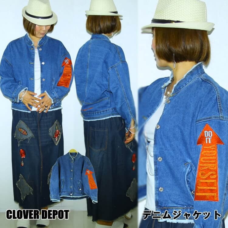 デニムジャケット Gジャン レディース ショート丈 トップス ワッペン　春秋冬 デニムジャケット gジャン ショート丈ワッペンGジャン