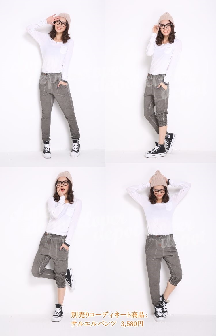 お洒落ワンポイントトップス♪春夏シンプルカジュアル女子会コーデに最適 カットソー レディース 長袖 オフィス Tシャツ 春夏 Uネック