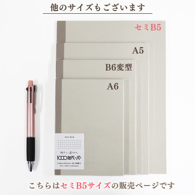 アピカパーソナル ノート セミB5 方眼罫 3mm方眼 1000年ペーパー APICA 日本ノート 定番 ロングセラー シンプル ベーシック B5 | APICA | 06