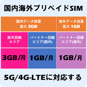 RAKUTEN回線 国内海外 プリペイドSIM 3GB/月1年間有効 5G/4G-LTE対応 SMS認証可能 データ通信専用SIMカード