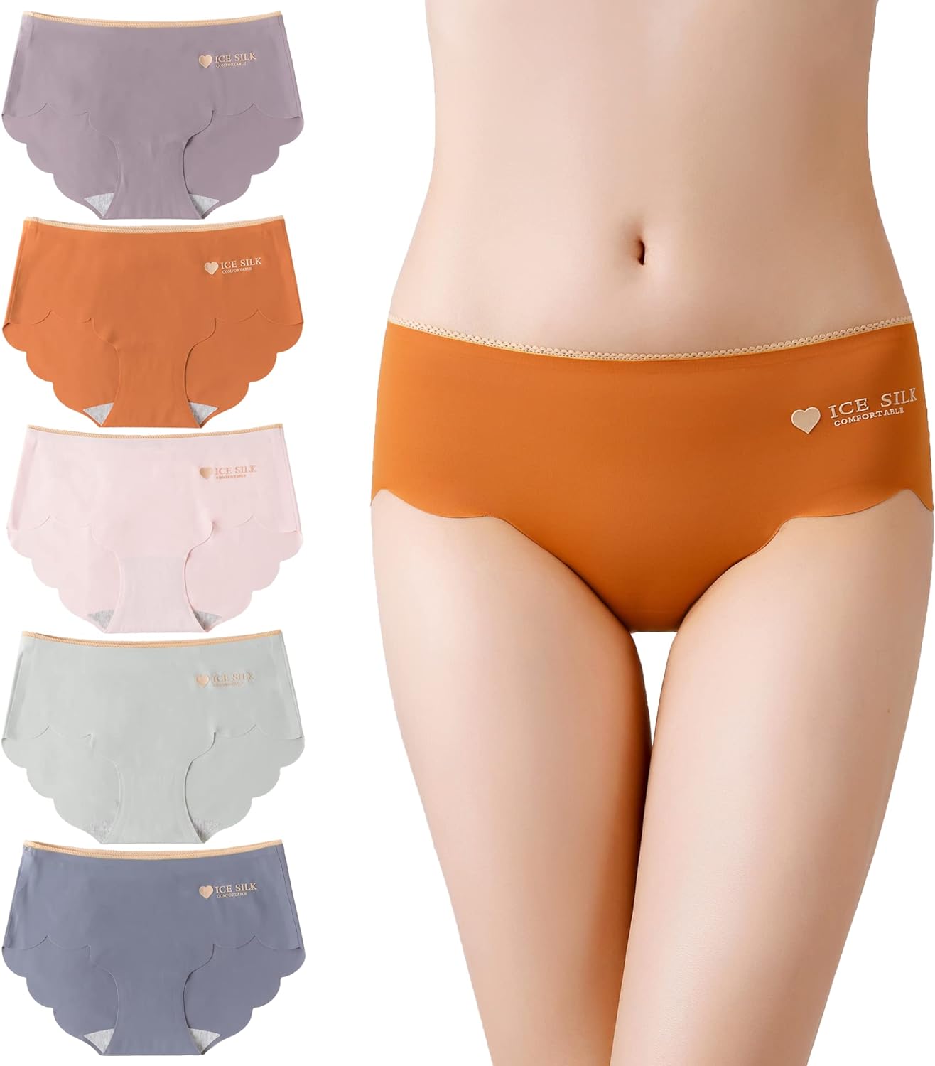 [CM Tech] ショーツ レディース 【5枚組】 シームレス 可愛い ビキニ セクシー アイスシルク 下着 F- Style |  | 01