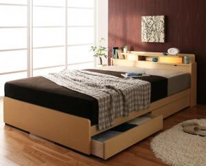 照明 棚付き収納ベッド ラテックス入り国産ポケットコイルマットレス付き シングル 家具 インテリア 寝具 ベッド フレーム マットレス セット 収納