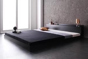 棚 コンセント付きフロアベッド スタンダードポケットコイルマットレス付き ダブル 家具 インテリア 寝具 ベッド フレーム マットレス セット 寝室