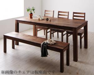 ダイニングセット（テーブル&amp;ベンチ チェア） 総無垢材ワイドダイニング 5人 5点セット(テーブル+チェア3脚+ベンチ1脚) ウォールナット PVC座