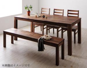 ダイニングセット（テーブル&amp;ベンチ チェア） 総無垢材ダイニング 6人 5点セット(テーブル+チェア3脚+ベンチ1脚) ウォールナット 板座 W180