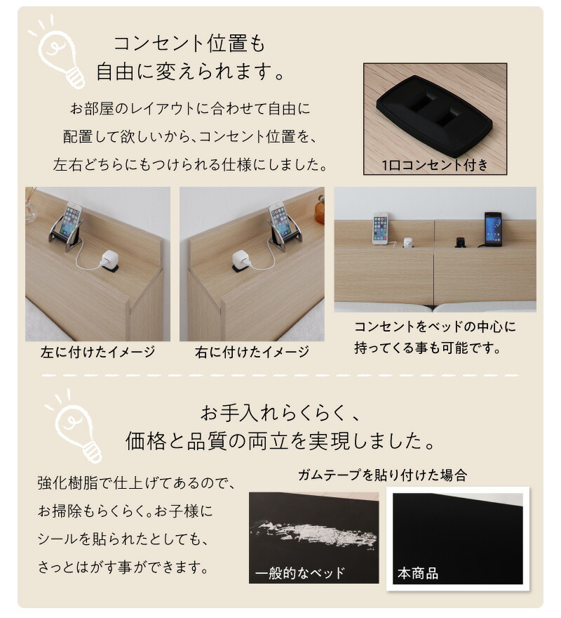ベッド ローベッド 棚付き ベッドフレーム マットレス付き フロア コンセント付き ファミリー ウォールナット ホワイト ブラック ブラウン プレミア_11