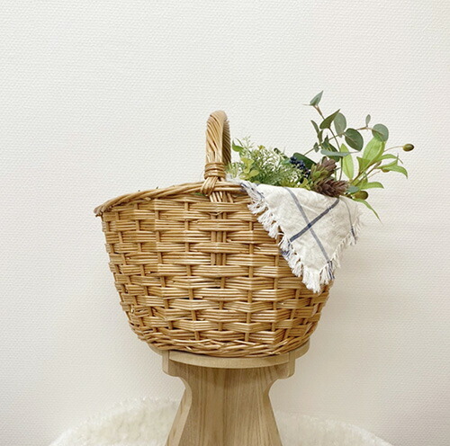 ピクニックバスケット フタ付 中布あり Lサイズ | 藤 ラタン かご