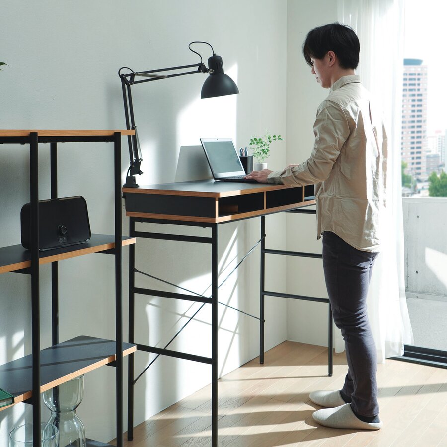 ハイテーブル カウンターテーブル 作業台 幅120 奥行45 高さ100 I字 テーブル デスク 下 収納 天板 学習机 パソコン 木製 引き出し ワ