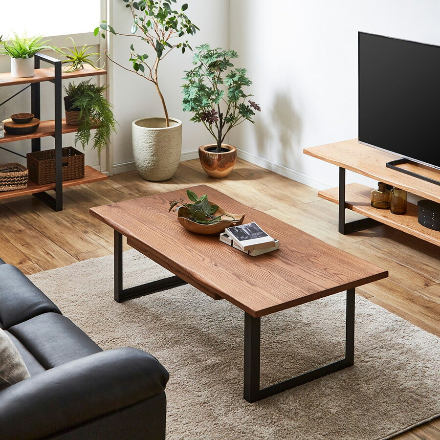 センターテーブル | ローテーブル 単品 オーク無垢材 無垢材 リビングテーブル 机 木製 スチール 異素材 引出し付き オイル仕上げ 仕切り取り外し
