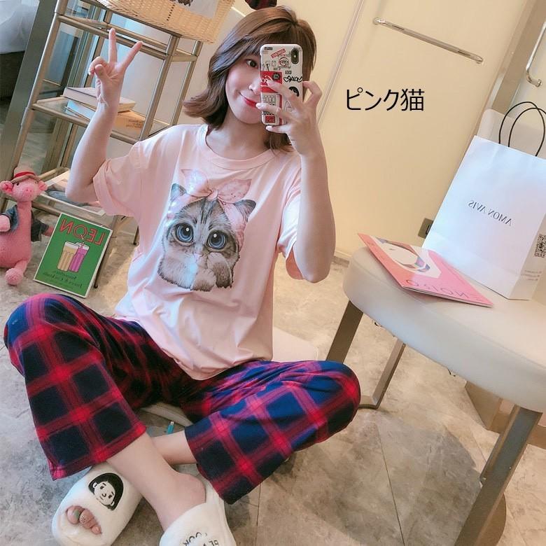 ネコ ルームウエア 部屋着 寝巻き XL パジャマ セット 韓国 かわいい 人気ブランドの