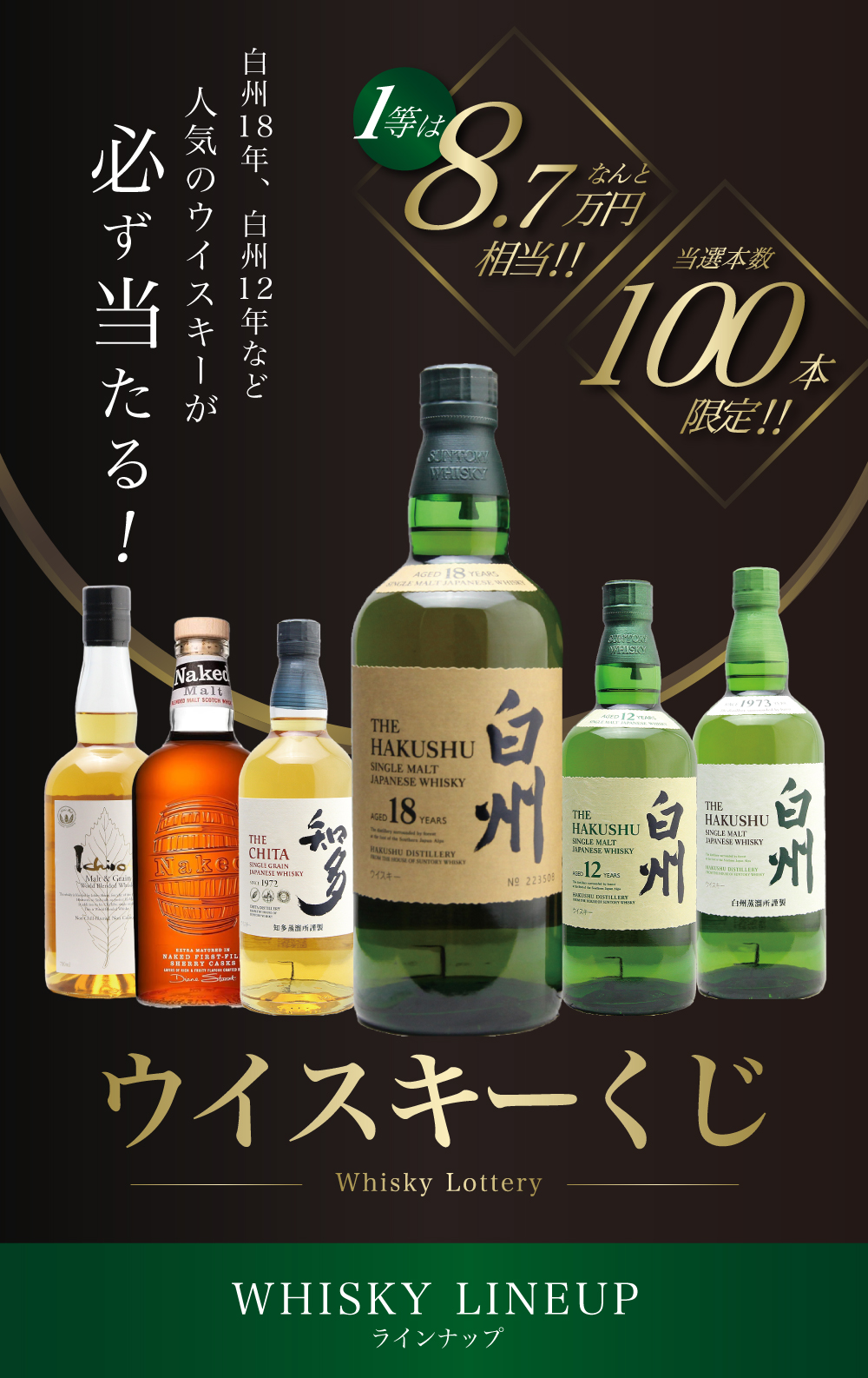 第34弾】白州18年くじ！高確率・ウイスキーガチャ・1/100で白州18年・1