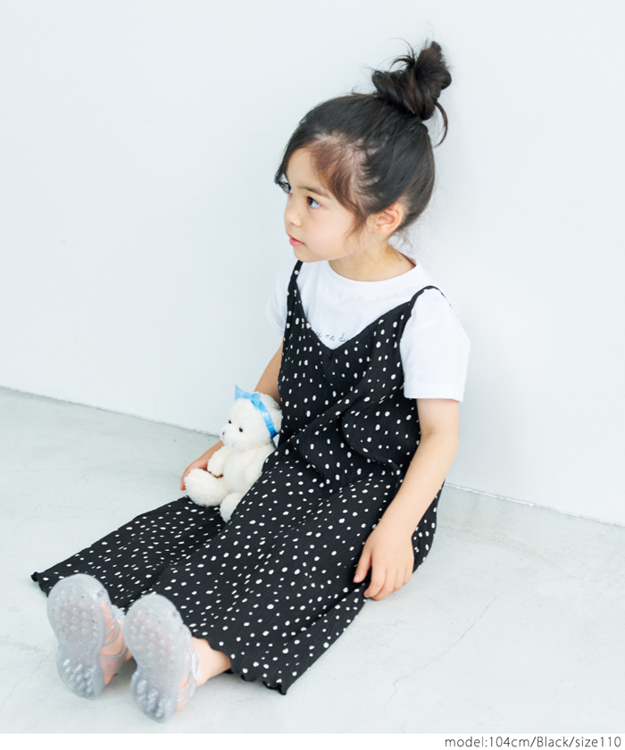 キッズ100-130 子供服 キャミワンピース ランダムプリーツ ドット I