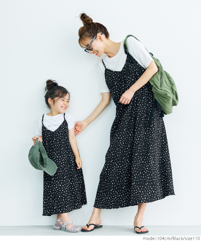 キッズ100-130 子供服 キャミワンピース ランダムプリーツ ドット I