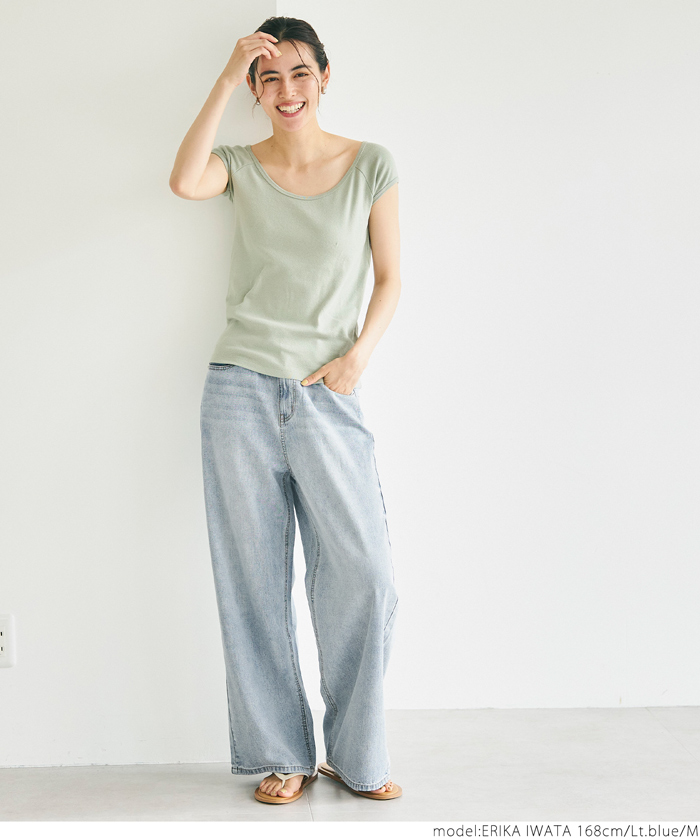 デニム レディース サマーデニム ワイドパンツ ロング丈