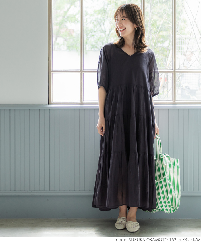 セール☆3490円→1490円 ティアードワンピース レディース Vネック 