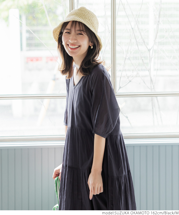 セール☆3490円→1490円 ティアードワンピース レディース Vネック 