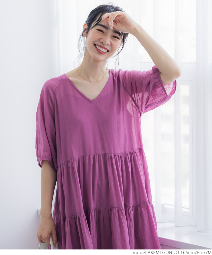 セール☆3490円→1490円 ティアードワンピース レディース Vネック 