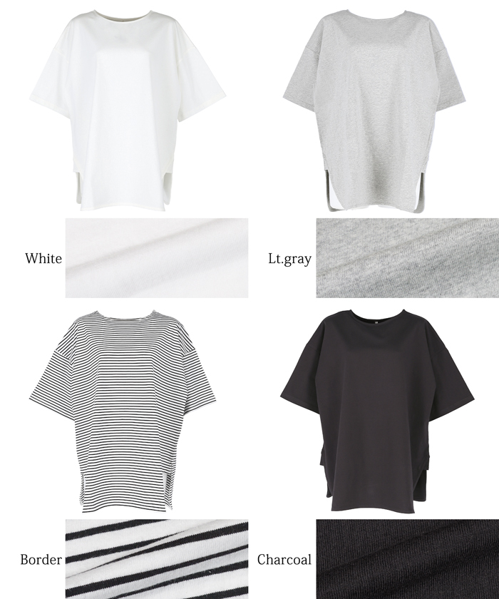 Tシャツ レディース カットソー COTTON from the US サイドスリット ビックシルエット 半袖 5分丈 シンプル メール便可 24ss  coca コカ