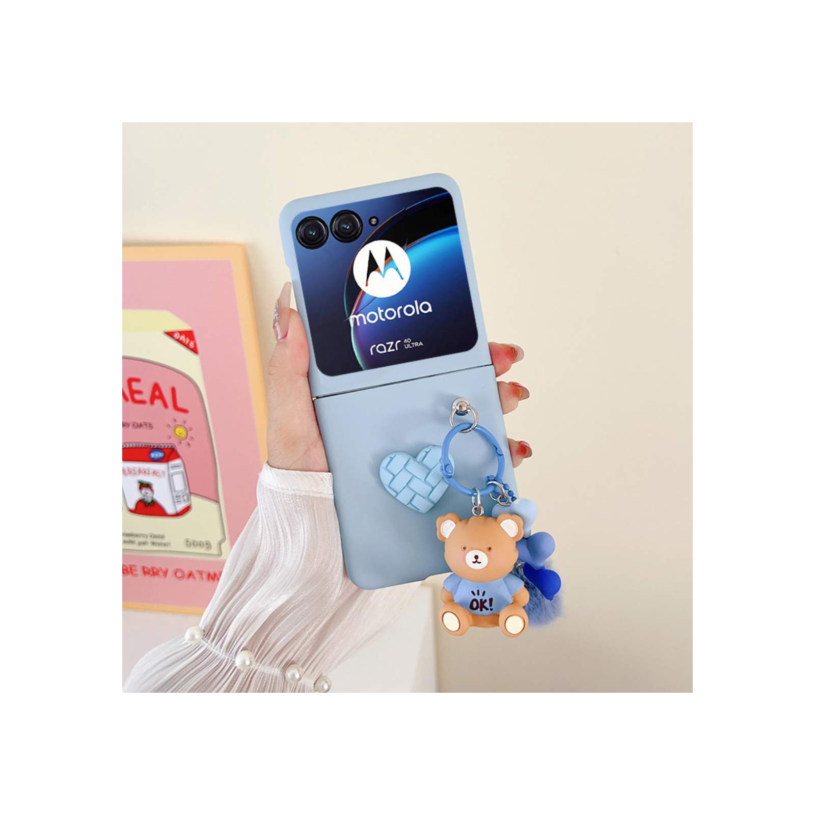 モトローラ レーザー 40/40s 用の背面レザー調 持ちやすい 折りたたみ