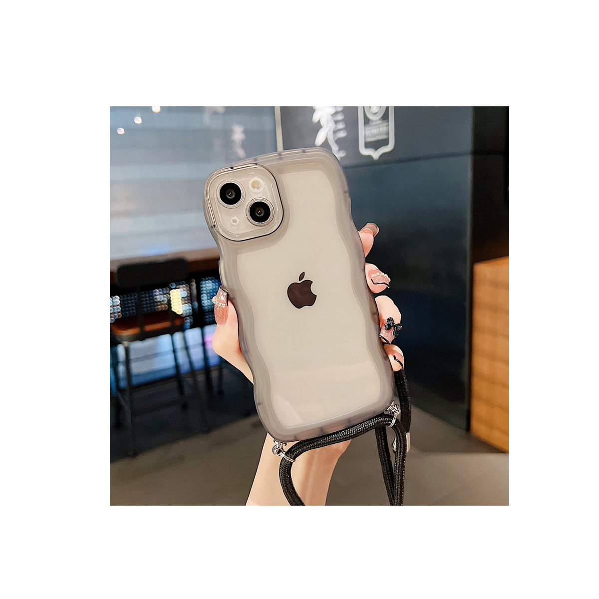 Apple iPhone14 Pro Max クリア 背面カバー 持ちやすい ストラップ付き